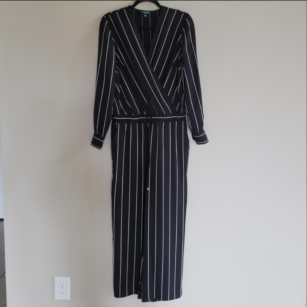 Polo by Ralph Lauren Black and White Striped Jumpsuit